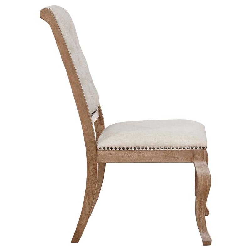 Pemberly Row Fabric Tufted Side Chairs in Cream and Barley Brown