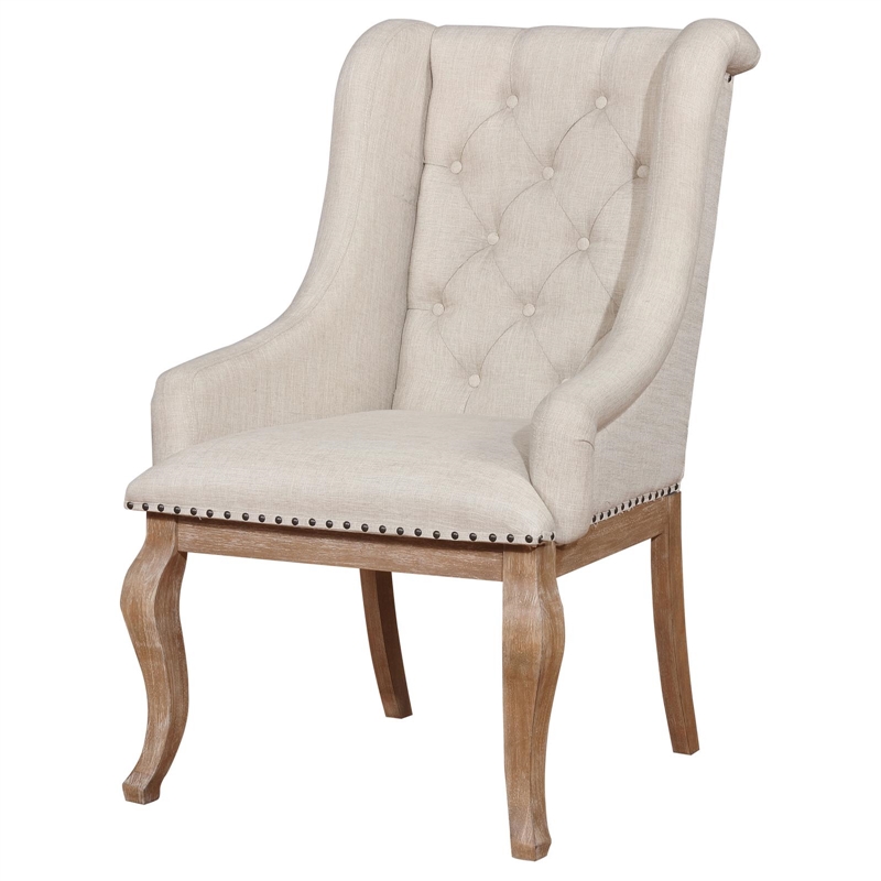 Pemberly Row Fabric Tufted Arm Chairs in Cream and Barley Brown