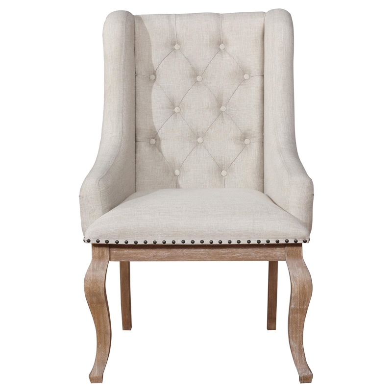Pemberly Row Fabric Tufted Arm Chairs in Cream and Barley Brown