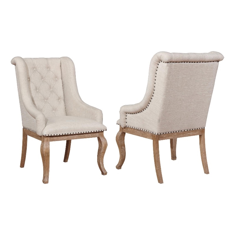 Pemberly Row Fabric Tufted Arm Chairs in Cream and Barley Brown