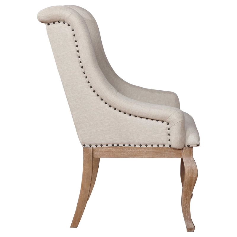 Pemberly Row Fabric Tufted Arm Chairs in Cream and Barley Brown