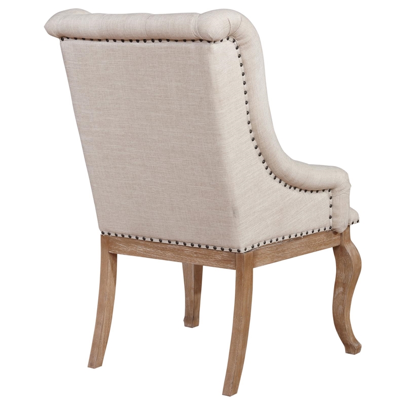Pemberly Row Fabric Tufted Arm Chairs in Cream and Barley Brown