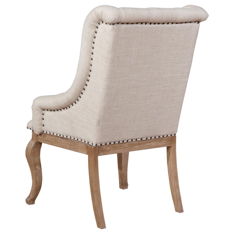Pemberly Row Fabric Tufted Arm Chairs in Cream and Barley Brown