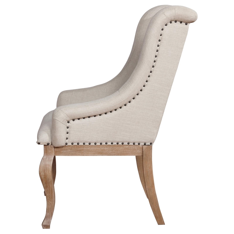 Pemberly Row Fabric Tufted Arm Chairs in Cream and Barley Brown