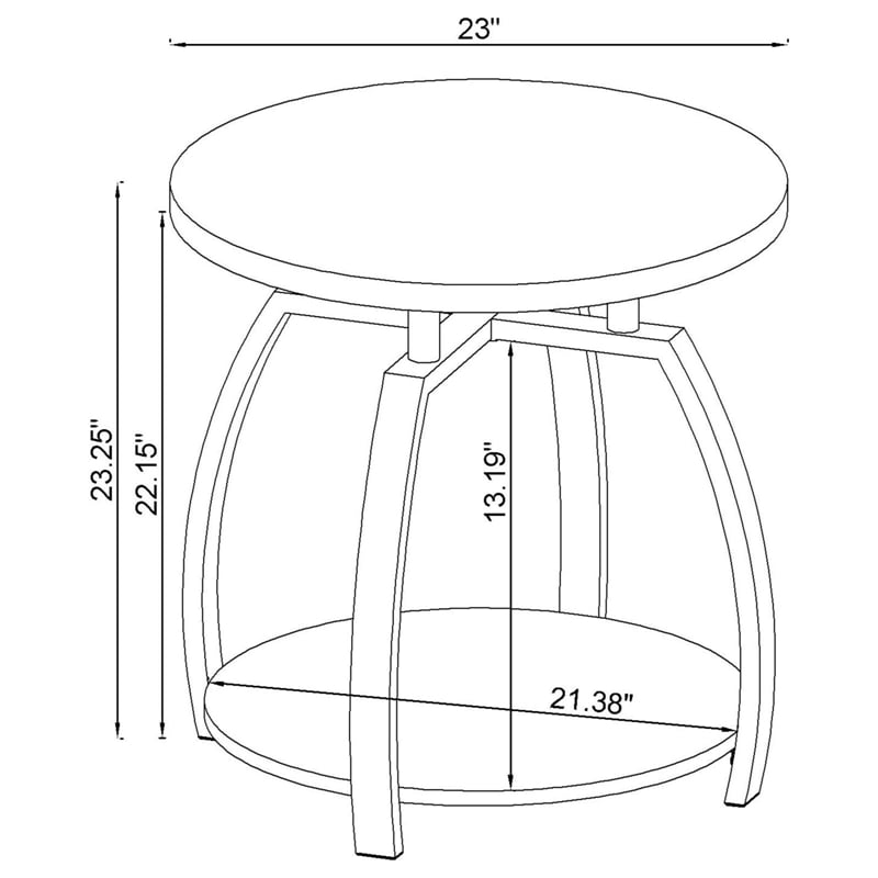 Pemberly Row Wood Round End Table in Dark Gray and Black Nickel