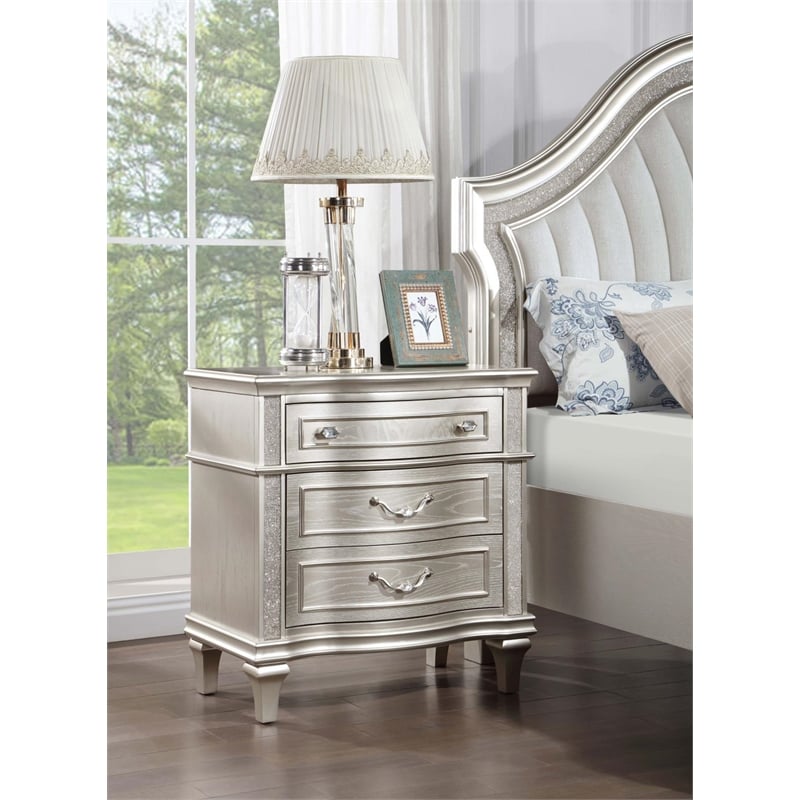 Pemberly Row 3-Drawer Contemporary Wood Nightstand Silver Oak