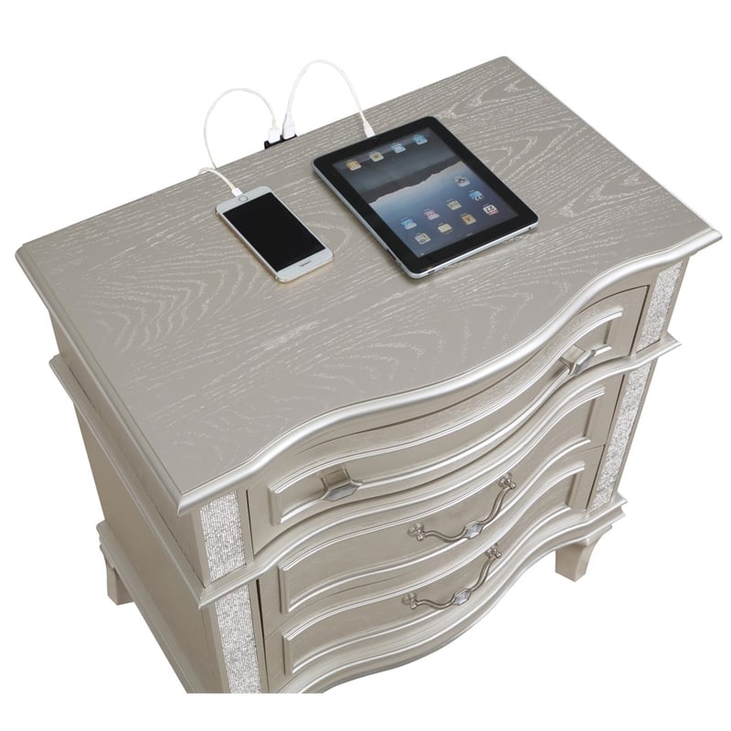 Pemberly Row 3-Drawer Contemporary Wood Nightstand Silver Oak