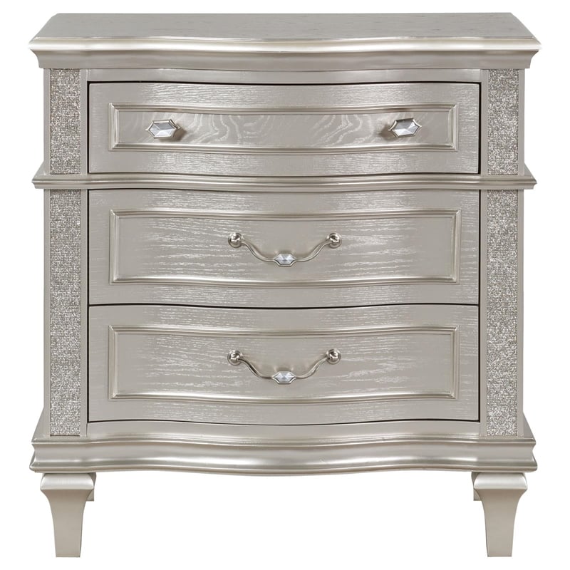 Pemberly Row 3-Drawer Contemporary Wood Nightstand Silver Oak