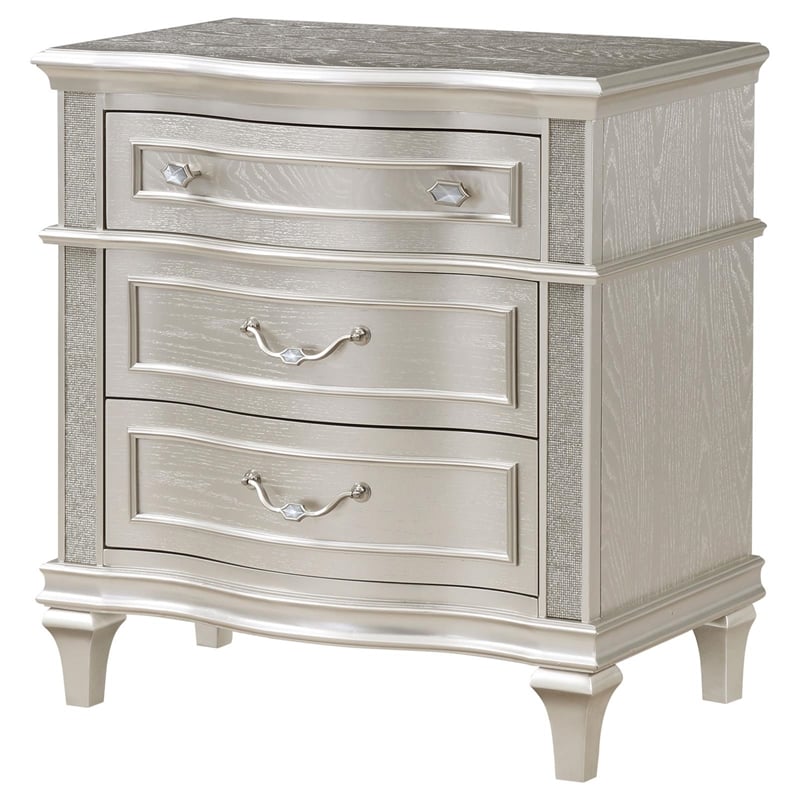 Pemberly Row 3-Drawer Contemporary Wood Nightstand Silver Oak