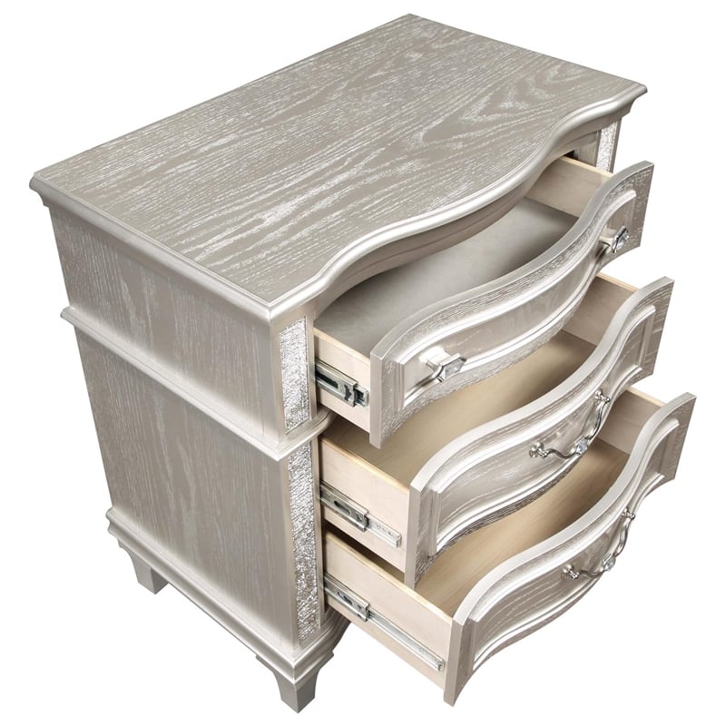 Pemberly Row 3-Drawer Contemporary Wood Nightstand Silver Oak