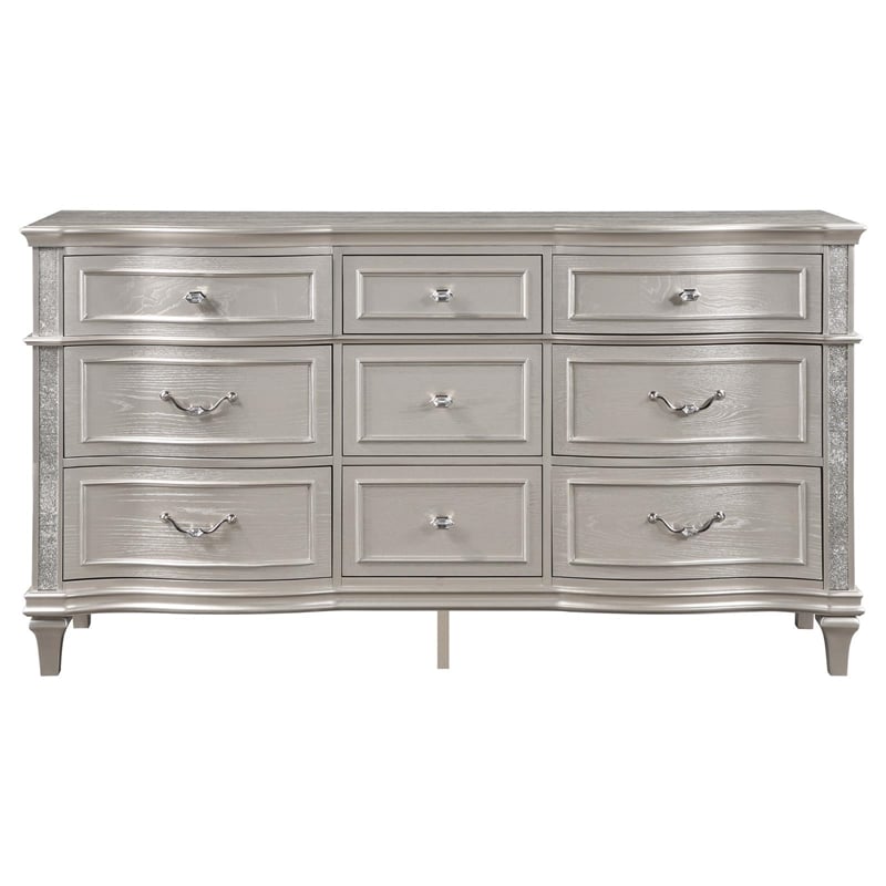Pemberly Row Contemporary 9-Drawer Wood Dresser in Silver Oak