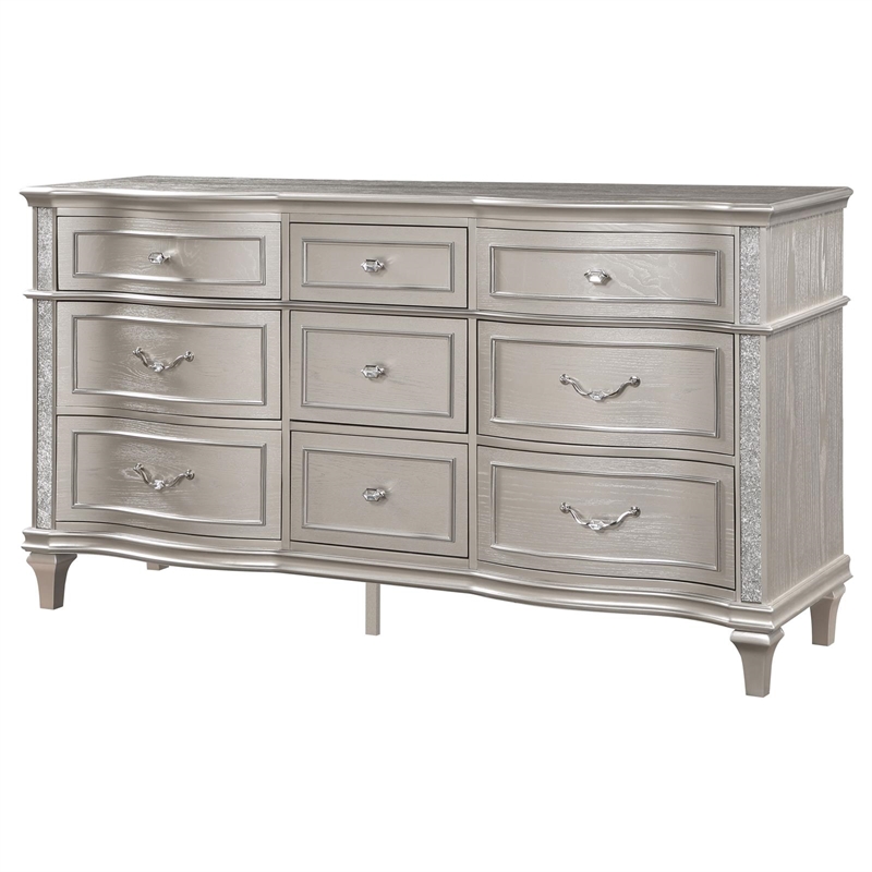 Pemberly Row Contemporary 9-Drawer Wood Dresser in Silver Oak