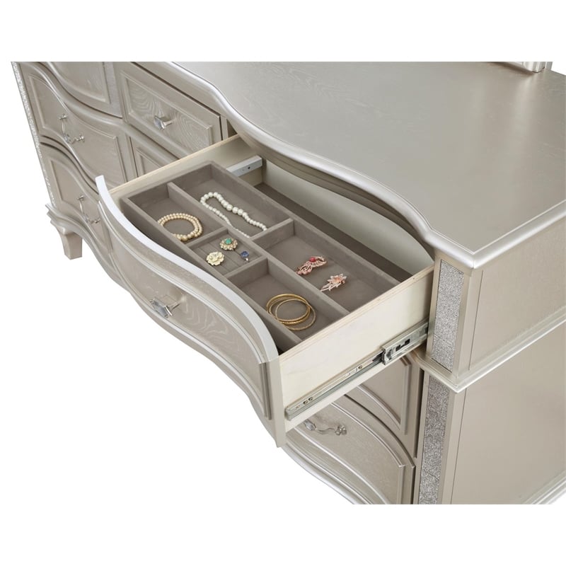 Pemberly Row Contemporary 9-Drawer Wood Dresser in Silver Oak