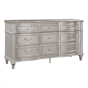 Pemberly Row Contemporary 9-Drawer Wood Dresser in Silver Oak