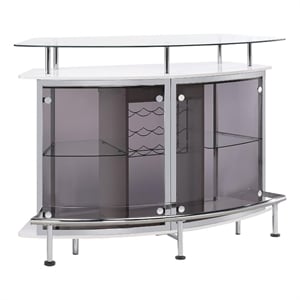 Pemberly Row Glass Top Wood Bar Unit White High Gloss and Chrome