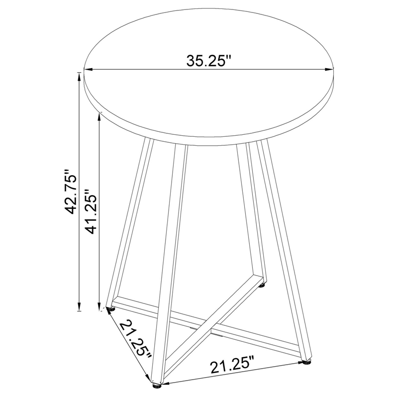 Pemberly Row Metal Sled Base Round Bar Table Brown Oak and Chrome