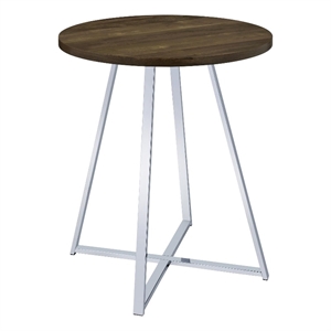 Pemberly Row Metal Sled Base Round Bar Table Brown Oak and Chrome
