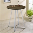 Pemberly Row Metal Sled Base Round Bar Table Brown Oak and Chrome