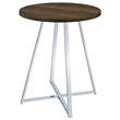 Pemberly Row Metal Sled Base Round Bar Table Brown Oak and Chrome