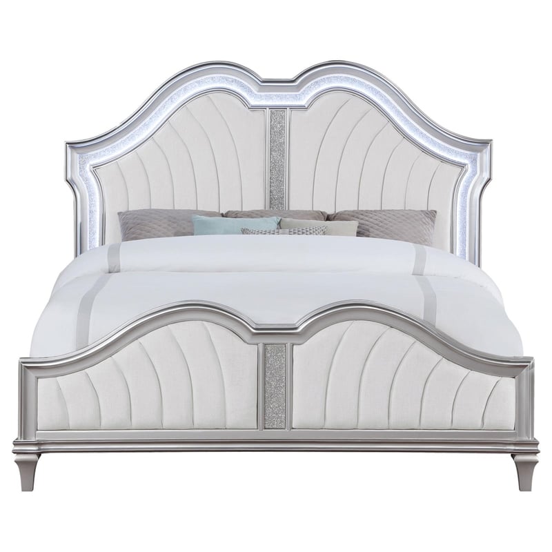 Pemberly Row Wood Tufted Platform Queen Bed Ivory and Silver Oak