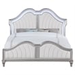 Pemberly Row Wood Tufted Platform Queen Bed Ivory and Silver Oak