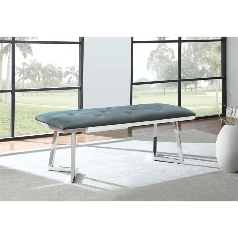 Pemberly Row Modern Velvet Upholstered Tufted Bench Dark Gray