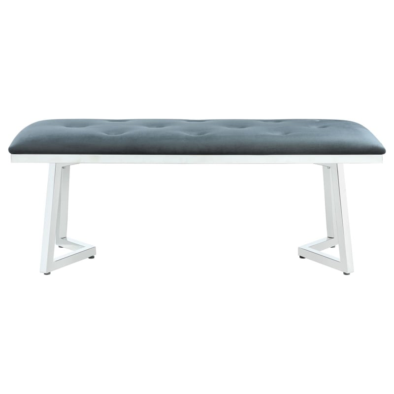 Pemberly Row Modern Velvet Upholstered Tufted Bench Dark Gray