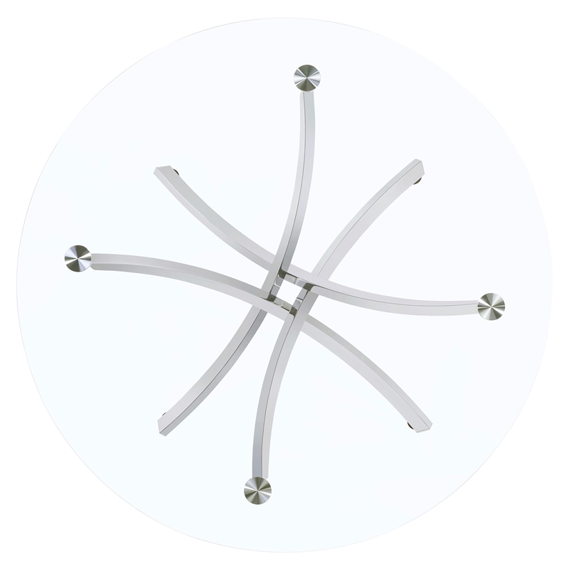 Pemberly Row Modern Metal Round Dining Table Chrome and Clear