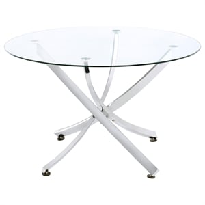 Pemberly Row Modern Metal Round Dining Table Chrome and Clear