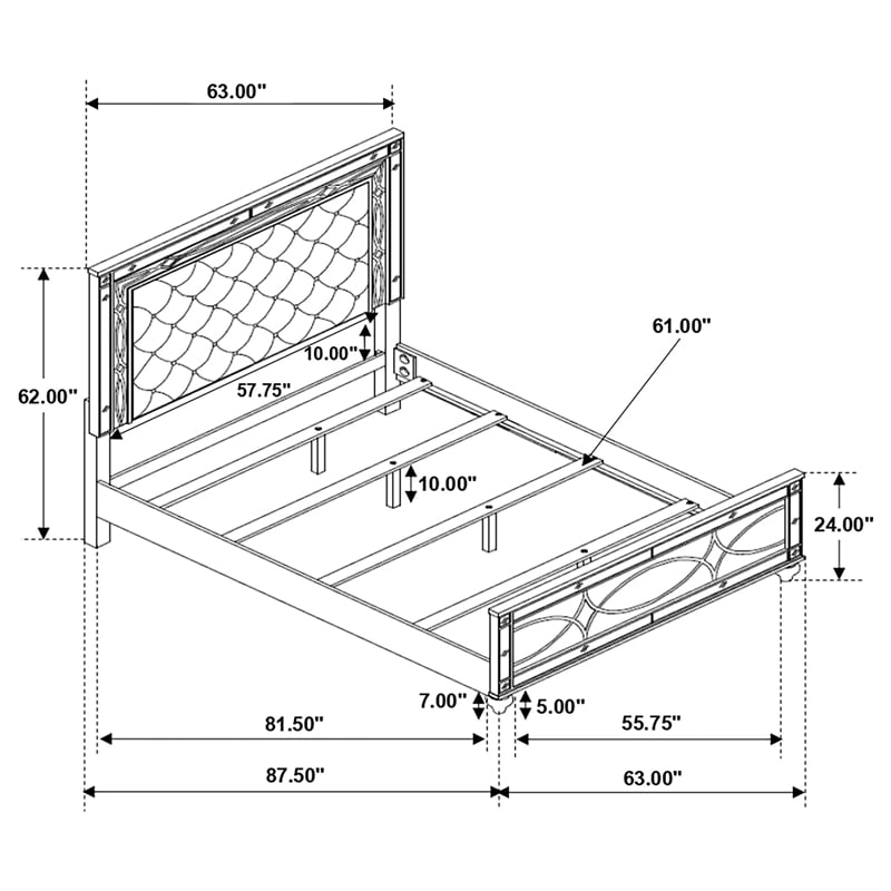Pemberly Row Faux Leather Queen Panel Bed in Silver Metallic