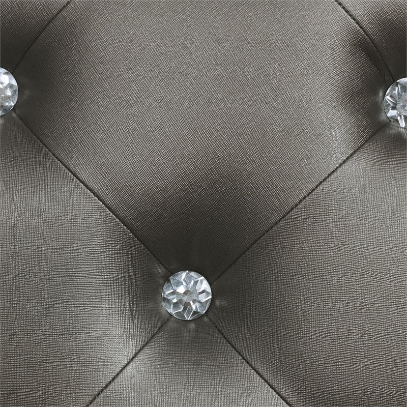 Pemberly Row Faux Leather Queen Panel Bed in Silver Metallic