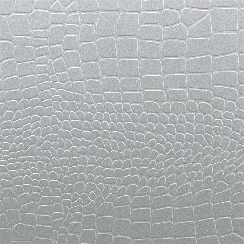 Pemberly Row Faux Leather Queen Panel Bed in Silver Metallic