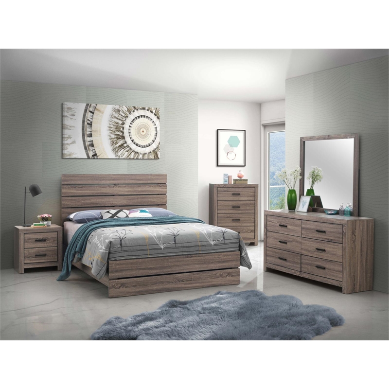 Pemberly Row Farmhouse Wood Eastern King Panel Bed in Barrel Oak