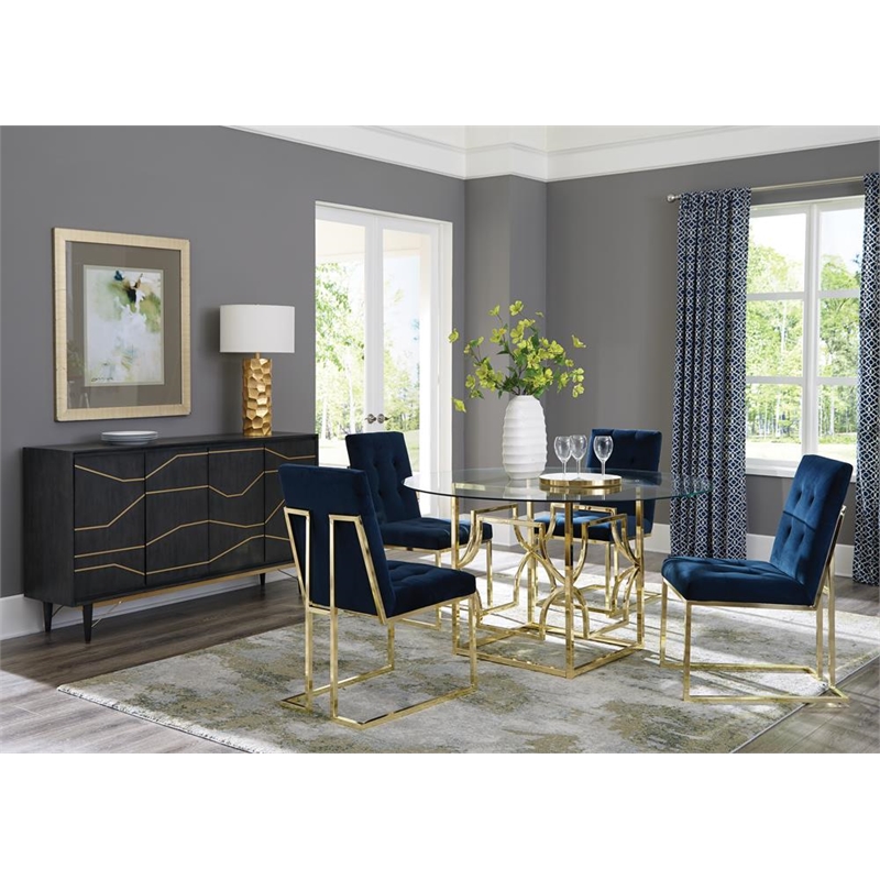 Pemberly Row Assembled Velvet Upholstered Tufted Back Side Chairs Ink Blue