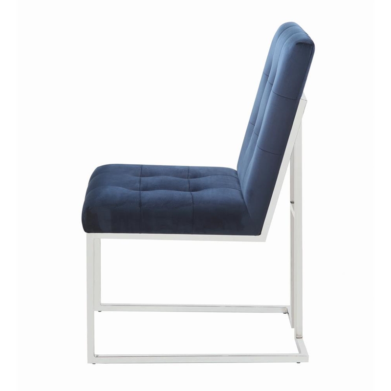 Pemberly Row Assembled Velvet Upholstered Dining Chairs Ink Blue and Chrome