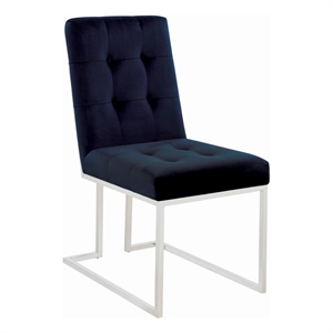 Pemberly Row Assembled Velvet Upholstered Dining Chairs Ink Blue and Chrome