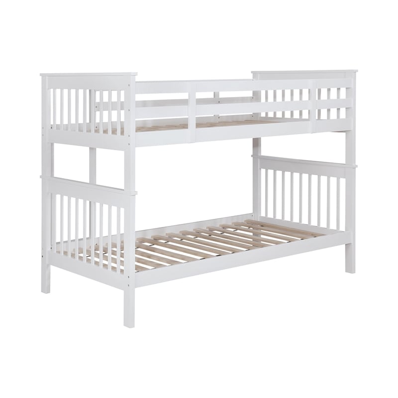 Pemberly Row Transitional Wood Twin Over Twin Bunk Bed White