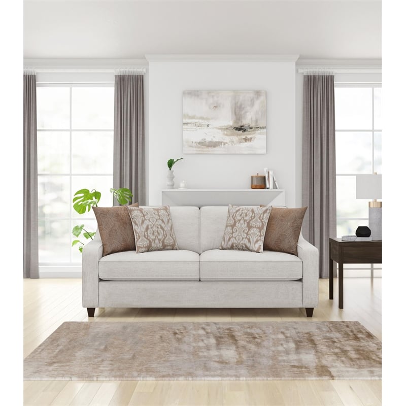 Pemberly Row Contemporary Upholstered Cushion Back Sofa in Beige