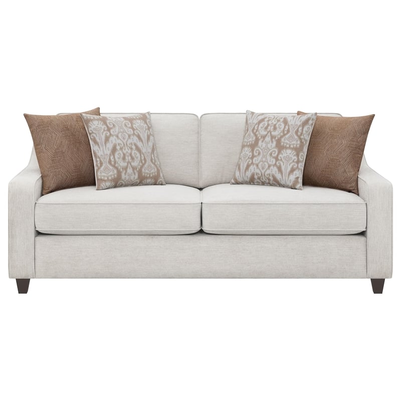 Pemberly Row Contemporary Upholstered Cushion Back Sofa in Beige