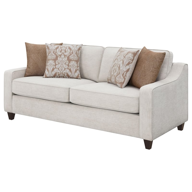 Pemberly Row Contemporary Upholstered Cushion Back Sofa in Beige