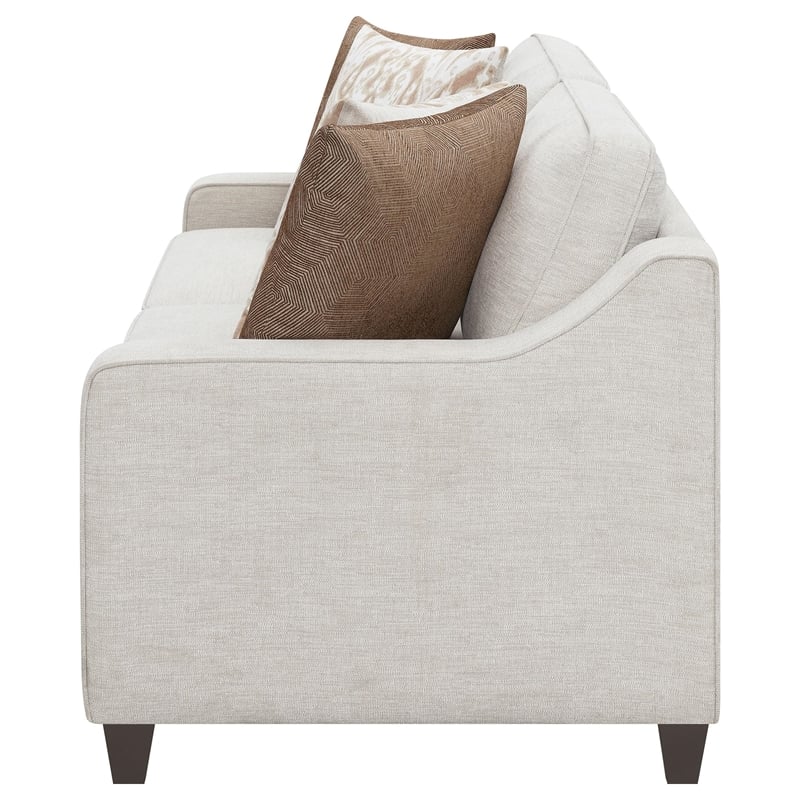 Pemberly Row Contemporary Upholstered Cushion Back Sofa in Beige