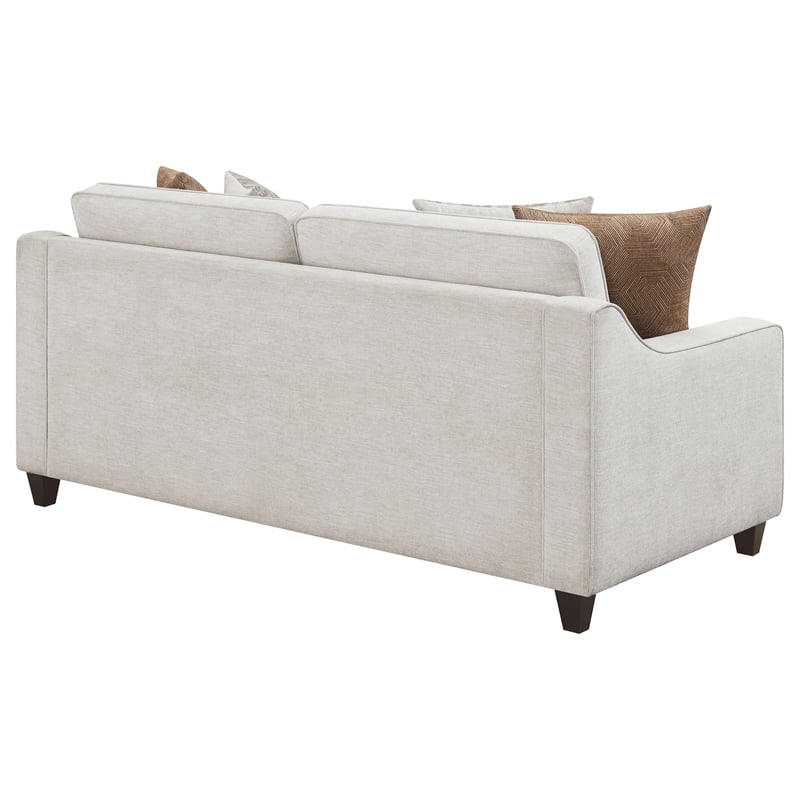 Pemberly Row Contemporary Upholstered Cushion Back Sofa in Beige