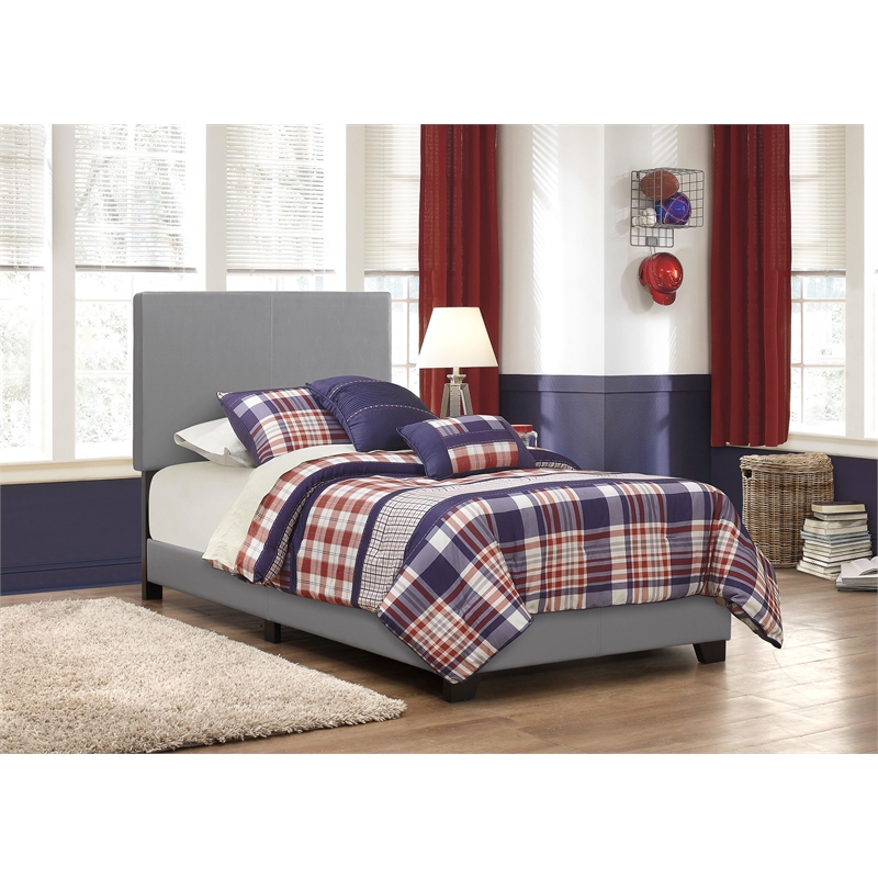 Pemberly Row Transitional Faux Leather Upholstered Twin Bed Gray