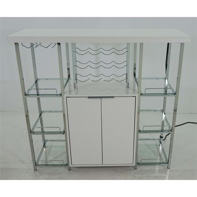 Pemberly Row 2-door Wood Bar Cabinet High Glossy White and Chrome