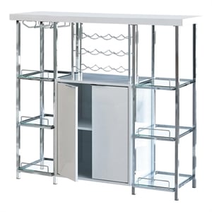 Pemberly Row 2-door Wood Bar Cabinet High Glossy White and Chrome