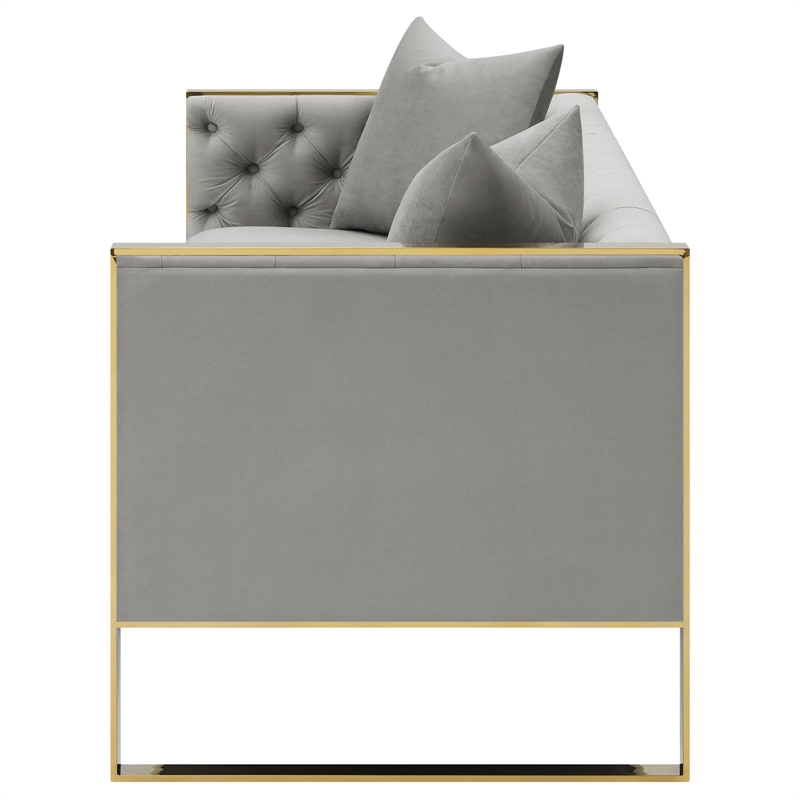 Pemberly Row Modern Velvet Upholstered Tufted Back Sofa Gray