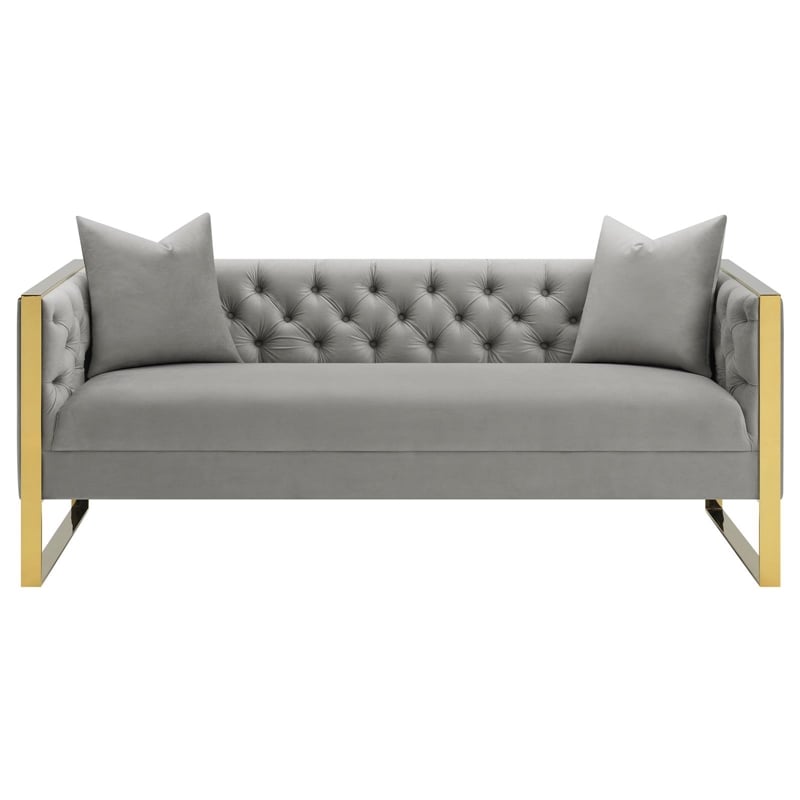 Pemberly Row Modern Velvet Upholstered Tufted Back Sofa Gray