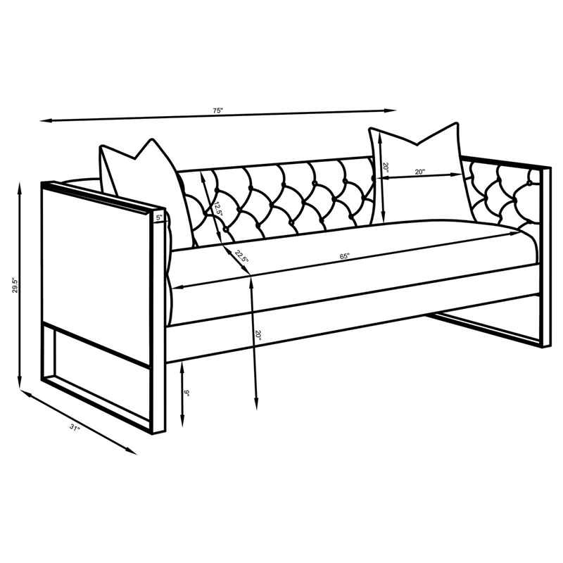Pemberly Row Modern Velvet Upholstered Tufted Back Sofa Gray