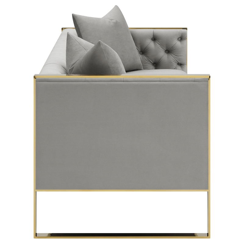 Pemberly Row Modern Velvet Upholstered Tufted Back Sofa Gray