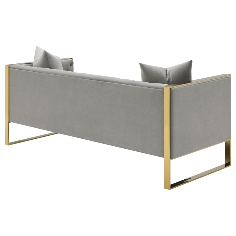 Pemberly Row Modern Velvet Upholstered Tufted Back Sofa Gray